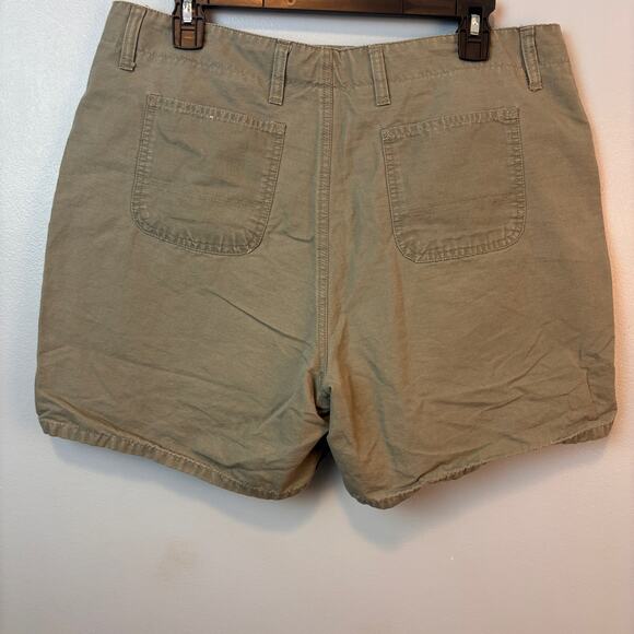 Vintage Essentials Style Shorts Khaki Green Womens 14 100% Cotton Slant Pockets - Picture 2 of 5
